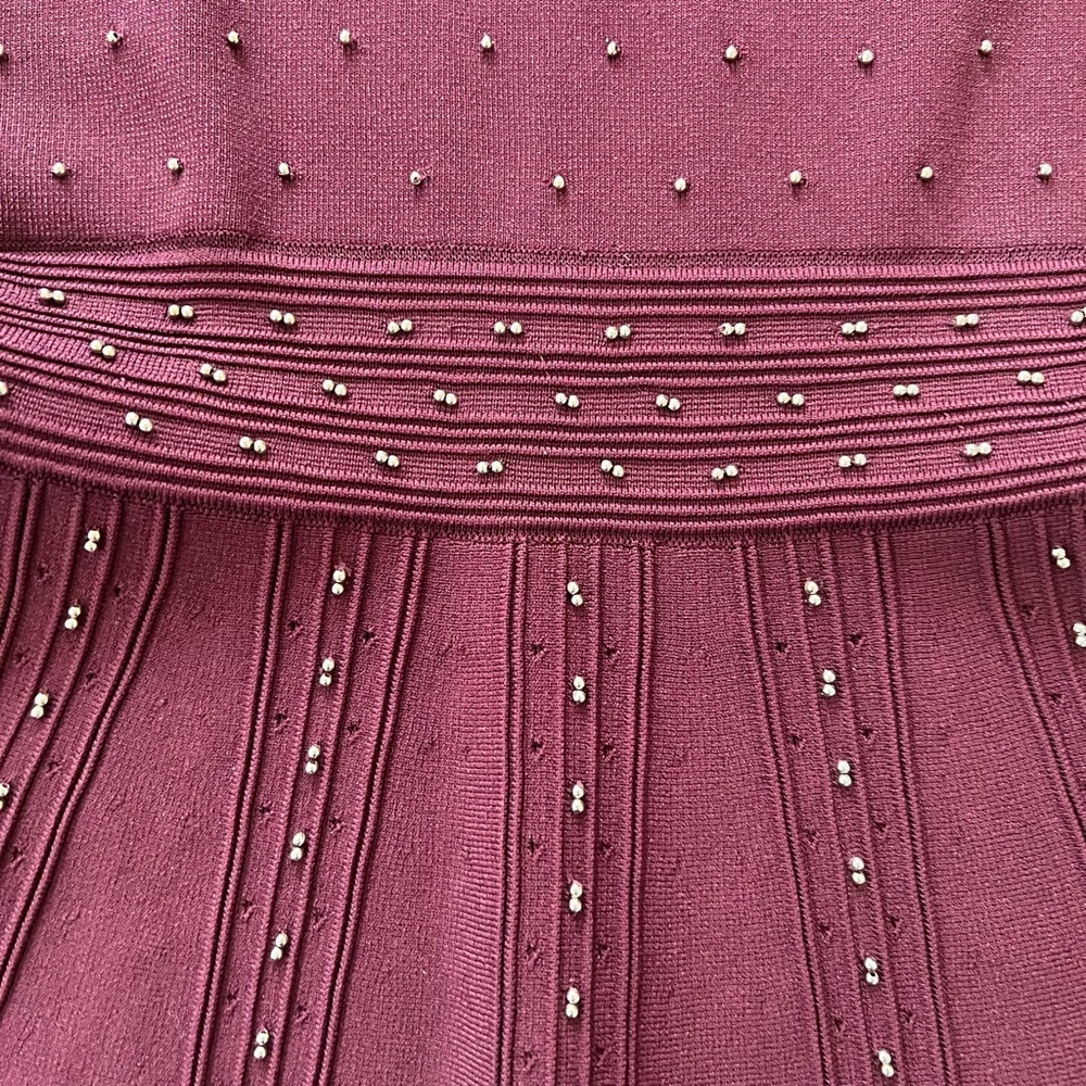 ✨sold✨ sandro • montaigne bordeaux bead embellished stud fit flare studded dress - Picture 8 of 12